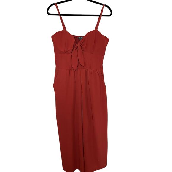 Lily Rose Jumpsuit Women's Size XL Rust Wide Leg Elastic Back Strap Knot Front - Picture 1 of 10